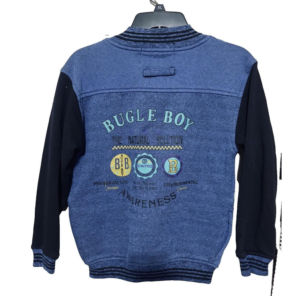 Vintage Bugle Boy Direction Varsity Cardigan Sweater Blue Black Kids Size 8 S